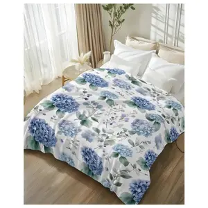 Cozy Blue Hydrangea Floral Flannel Throw Blanket - Soft Warm Lightweight for Bed Sofa Camping - All-Season Comfort Single-Sided Print Easy Care Perfect Gift for Mother's Day Ramadan - 280GSM Flannel Fabric Decorative Throw