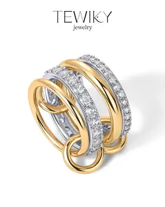 Gold Outdoorfun Stackable Rings for Women Non Tarnish, Cubic Zirconiaa Rings, Silver Gold Multi Ring Mixed Metals Stack Rings Set