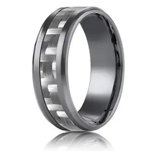 Tantalum 8mm Carbon Fiber Beveled Edge Design Ring