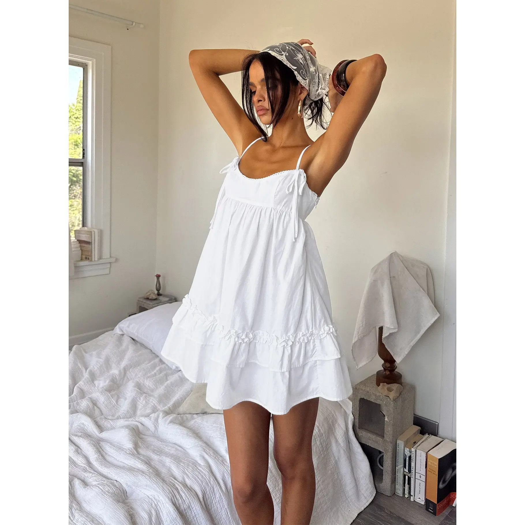 Enhancement Babydoll Mini Dress White