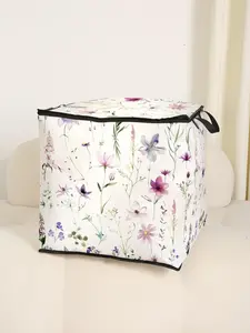 Floral Pattern Clothes Storage Bag, Large Capacity Clothes Storage Box, Collapsible Versatile Storage Bag with Zipper for Home Bedroom Dormitory Office, Clothing Storage