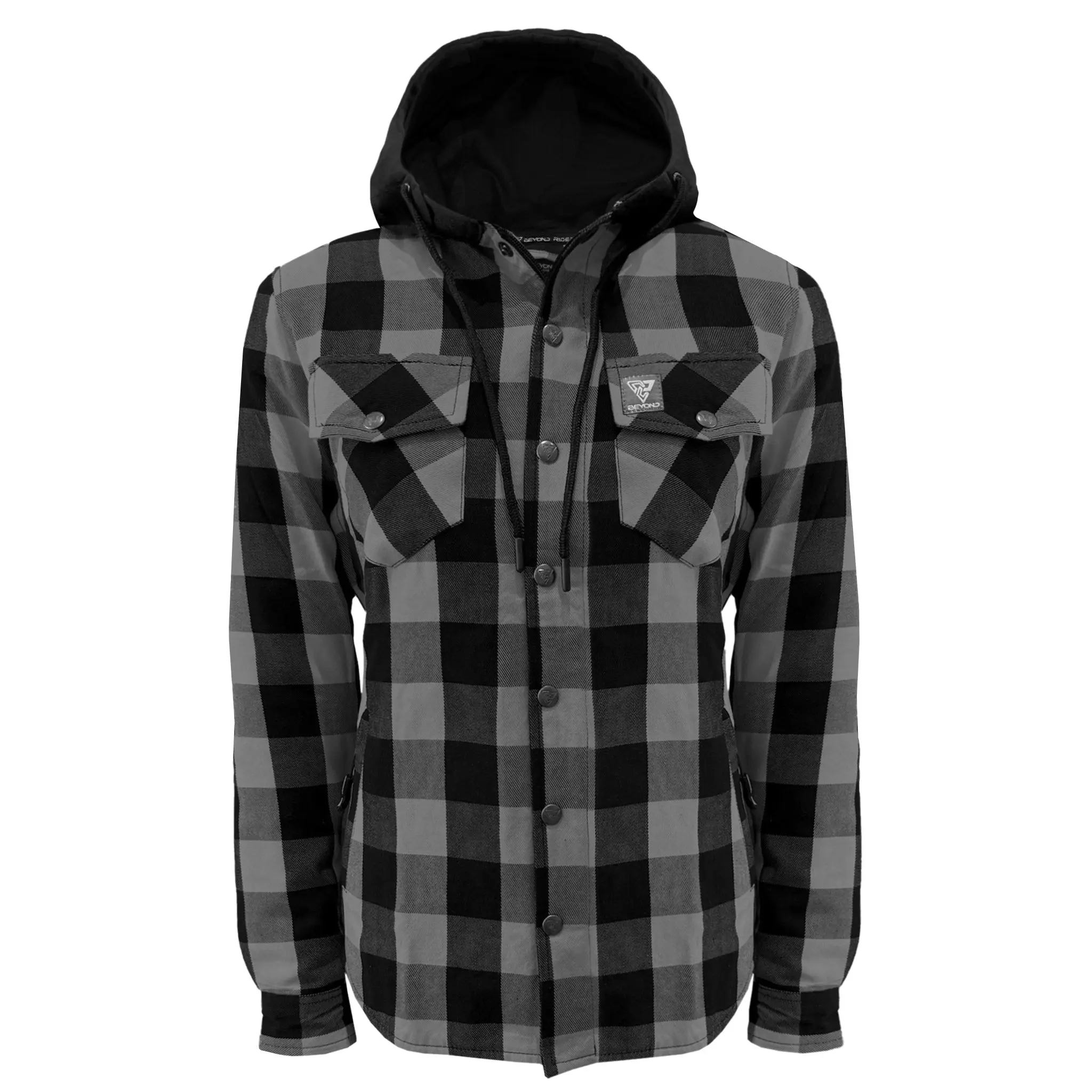 Protective Flannel Hoodie for Women - Gray and Black Checkered