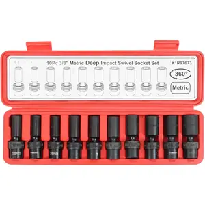 3/8" Drive Universal Swivel  Socket Set Deep, 6 Point Wobble Flexible Socket Set Metric 10-19 mm CR-MO Steel