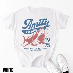 Jaws Amity Island 1975 Unisex Tee, Movie Inspired Gift, Cotton T-Shirt for Film Buffs, Retro Summer Shirt, Vintage Beach Tee