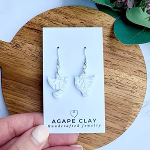 White Dove Dangle Floral Imprint | Nickel-Free Hooks