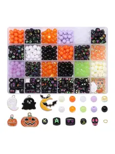 Halloween Themed Beads & Pumpkin Design Charm, DIY Jewelry Making Beads, DIY Jewelry Accessories for Bracelet & Necklace Making