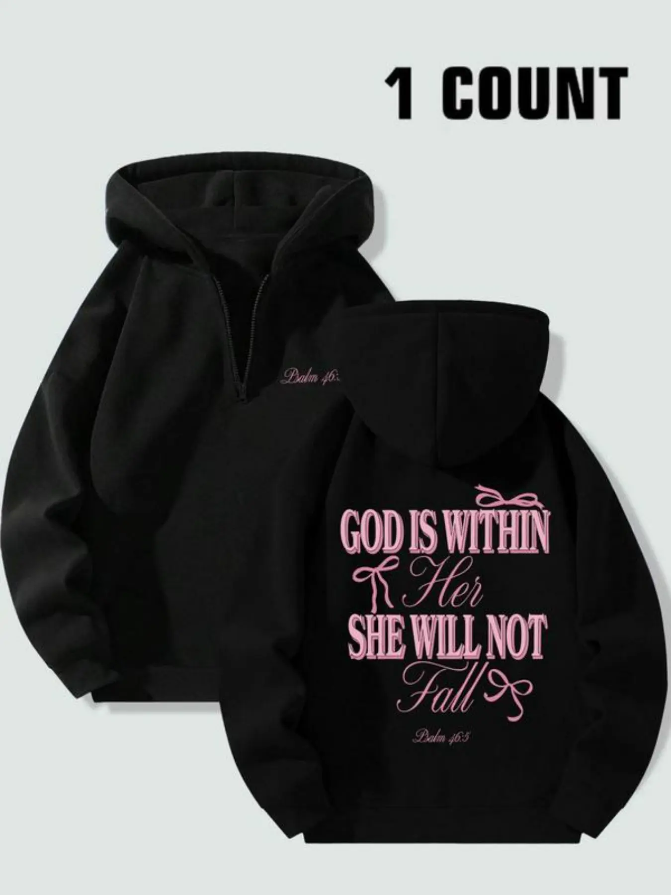 Women's Loose Fit Zip Hoodie with Bow Print, Drop Shoulder Design, Long Sleeve, Casual Fashion for Spring & Fall, Sweatshirts