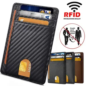 [RFID Leather Wallet] Slim RFID Blocking Leather Wallet - Men's Minimalist Credit Card Holder - Christmas Gift, Fashion Gifts