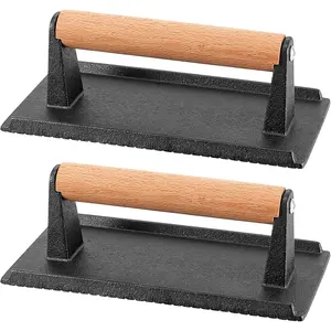 2 count 8 x 4 Inch Heavy Duty Cast Iron Grill Press, Flat Bottom Steak Weight Bacon Barbecue Presses with Solid  Handle for Burgers, Bread, Pushing Down  Steaks