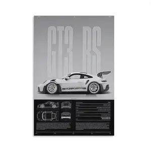 frameless Porsche 911 GT3RS car art decoration printed poster, Unframed Wall Art, suitable for wall decoration in living room, bedroom, office, dining room, bar, as an art piece, a, a perfect gift and decoration, poster