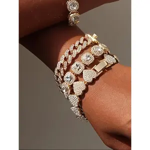 Elegant Heart Design Rhinestone Decorated Bracelet Set, Rhinestone Decor Bangles, Fashion Jewelry for Party, Daily Clothing Decor, Trendy All-match & Exquisite Jewelry for Birthday Gift