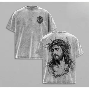 Tears of Blood – Christ’s Love in Pain - Jesus Crown of Thorns Tee Washed God Apparel Tee, Easter T-Shirt, Jesus T-Shirt, Easter Streetwear, Christian Apparel Graphic Tees, Gym Pump Cover Church Outfit