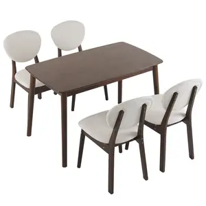 Disassemble-Ready Rubberwood Dining Set with Soft-Padded Chairs, Dark Walnut Finish, Beige Seat Cushions, 1 Table & 4 Chairs, Rectangular kitchen