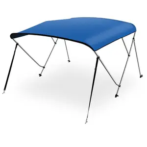 Waterproof Boat Top - 61-66"W 4 Bow | UV Resistant Bimini Top with Marine Grade 600D Polyester Canvas, Aluminum Frame, Stainless Steel Hardware, Double Overlapped Stitching & Support Poles - Easy Install Complete Canopy Kit