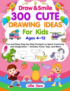 ✨Draw & Smile: Learn 300 Cute Drawing Ideas for Kids Ages 4–12 /Easy Step-by-Step Drawing Prompts for Cute Animals, Food, Toys, and More! Fun and Easy ... Screen-Free Fun, and Creative Learning