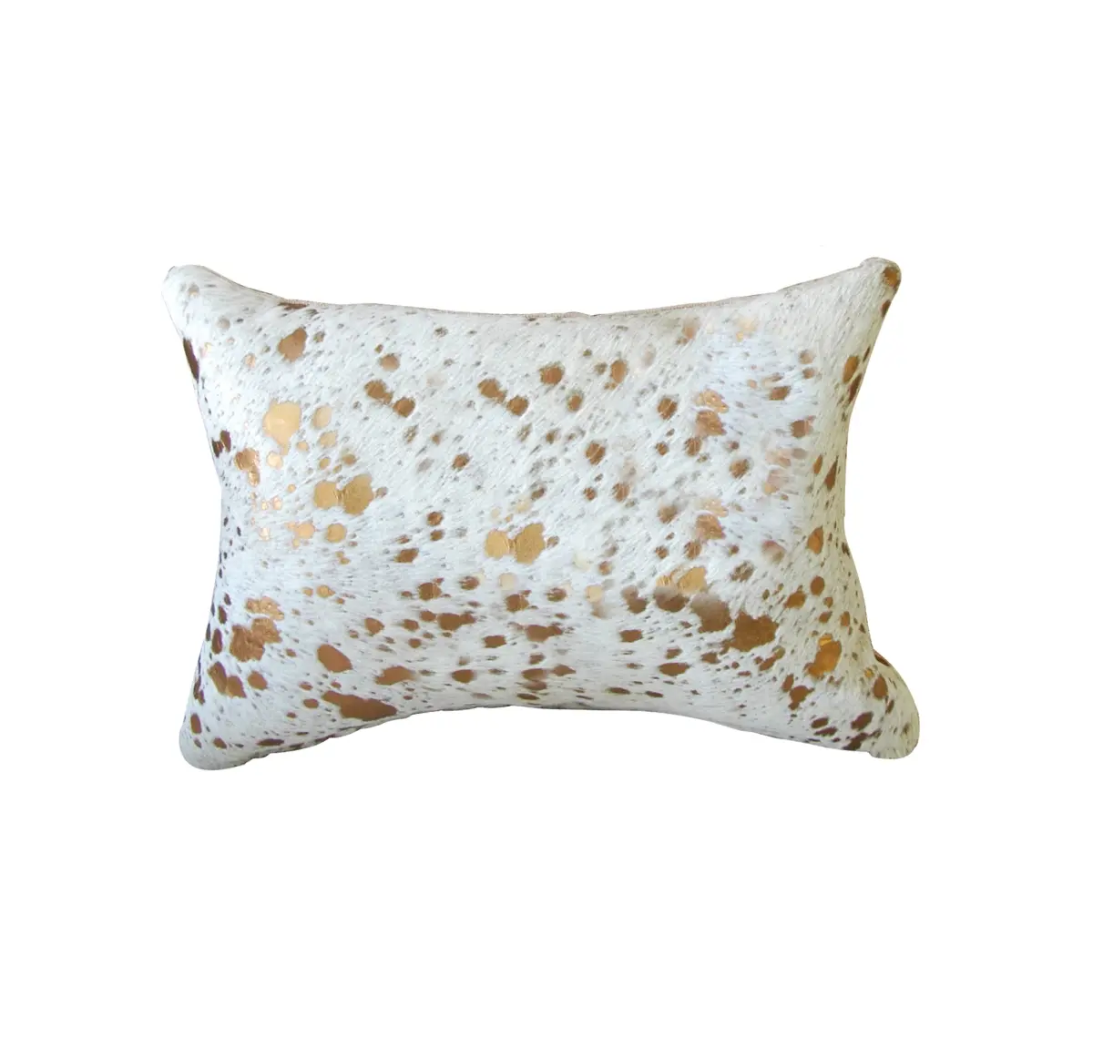 Rectangular Block Style Standard Cowhide Pillow, 12x20 in, Natural-Gold Color, Rectangular Block Style Standard Pillows