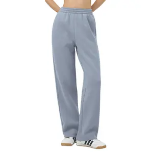 FAIABLE Women's Fleece Lined Sweatpants Open Bottom Straight Leg Lounge Pants for Men Loose Fit Joggers Sweatpants with Pockets