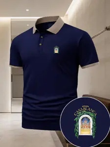 High-Quality Men's Polo Shirt with Casablanca Print, High Neck Elite Style, Summer Short Sleeve T-Shirt, Birthday Gift, Outdoor Casual Wear