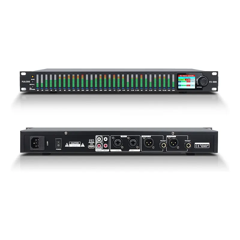 FX-888 31-Band Digital Stereo Graphic Equalizer Audio Equipment, Dual-Channel Synchronized Control, Noise Reduction, LED Spectrum Display per Segment, Large Operation Content Display Screen