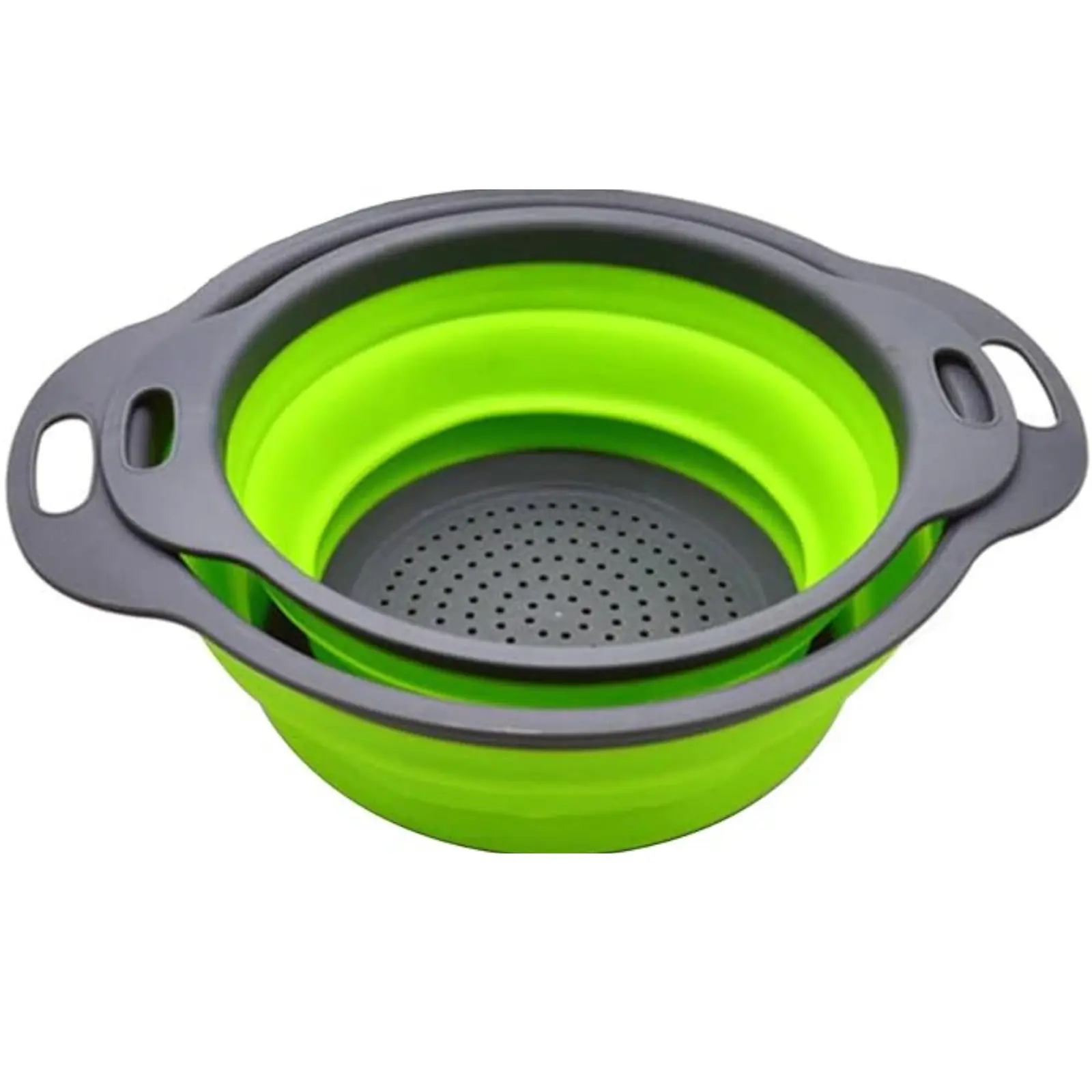 Collapsible Colander Set, 2 Pcs Silicone Folding Strainer with Handle, Space-Saving Food-Grade Kitchen Strainer Sturdy Utensils Draining