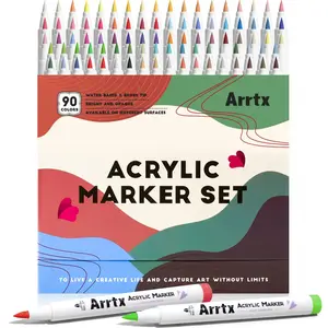 ARRTX 60/90 Color Acrylic Paint Markers Set with Extra Brush Tip for Rock Painting Wood Canvas DIY Crafts Making Art Supplies Artist Bundle Quick-Dry Waterproof High Coverage Non-Toxic Safe