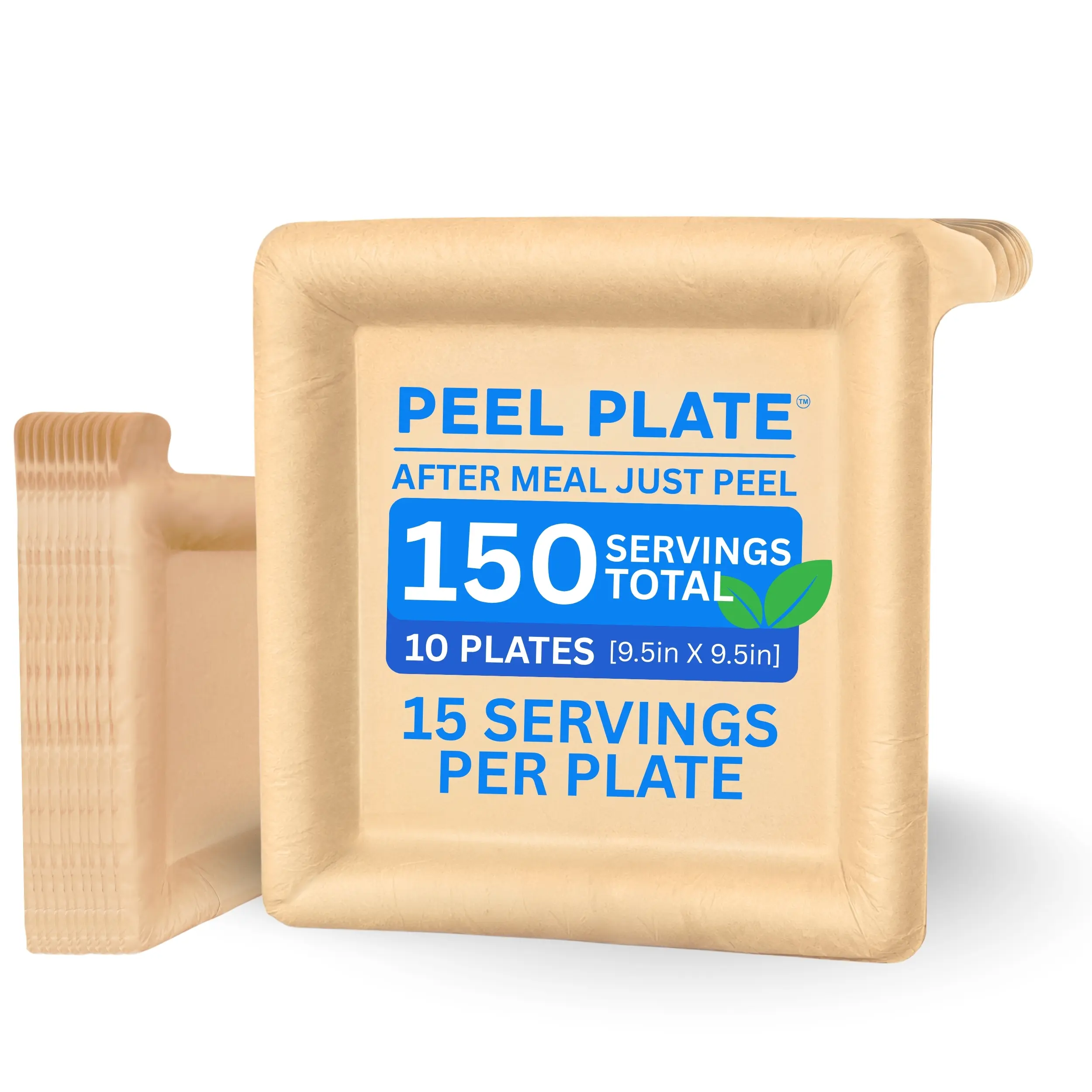 Peel Plate [10-Pack] 150 Servings Total [9.5in X 9.5in] - 2 Month Supply of Reusable Paper Plates