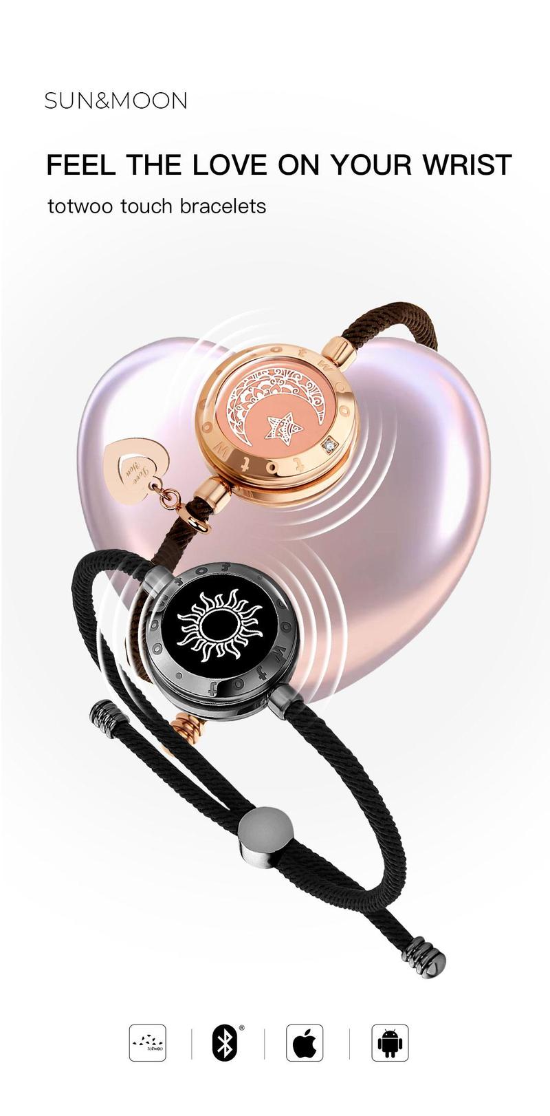 【emotional smart jewelry】totwoo Long Distance Touch Bracelets with Sun&Moon Functional Love Connect Gift For Boyfriend or Girlfriend or your Family