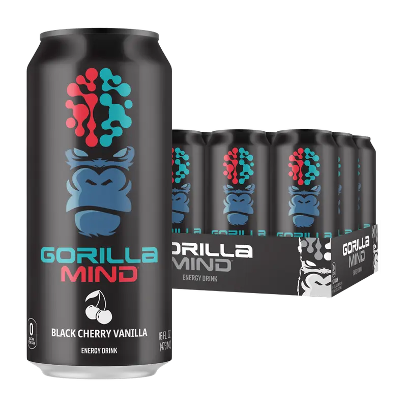 Gorilla Mind Energy Drink - Sugar Free Energy Drink - Gluten & GMO Free - 200mgs Caffeine with Nootropics - (Case of 12) 1