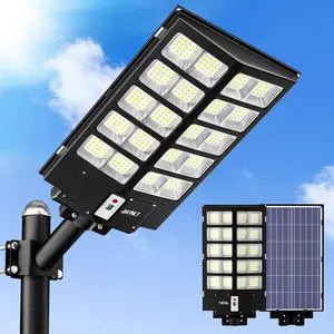 Solar Street Light Outdoor, 6500K LED Flood Light IP67 Waterproof, Dusk to Dawn for Parking Lot Yard Basketball Court