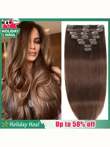 #4 Color Clip in Straight Hair Extensions Real Human Hair #4 Chocolate Brown Hair Extensions Clip Ins 120g 8Pcs Human Hair Clip in Extensions Soft Straight Human Hair Extensions