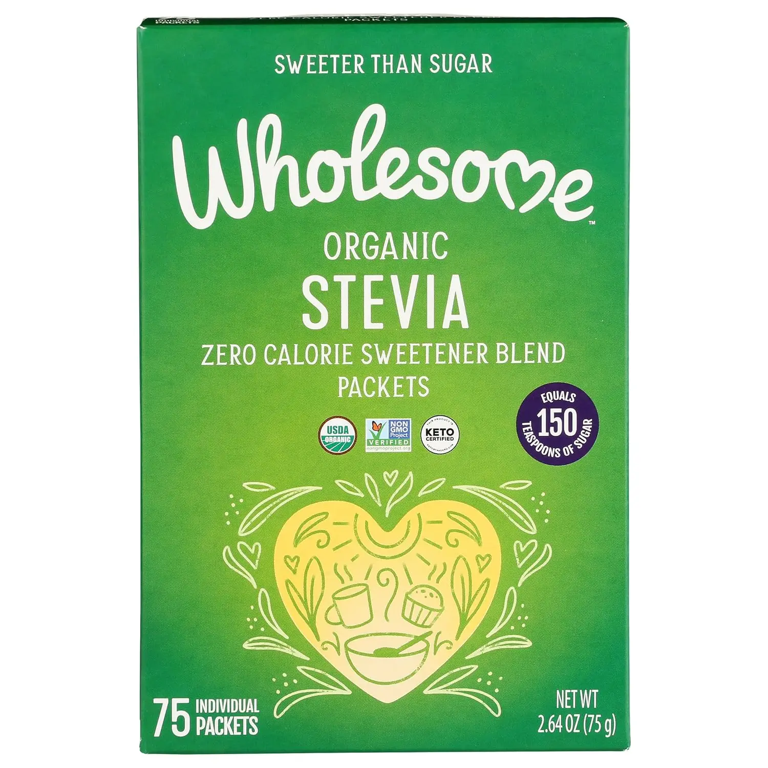 Wholesome Organic Stevia, Zero Calorie Sweetener Blend, Non GMO & Gluten Free, 1 g (Pack of 75)