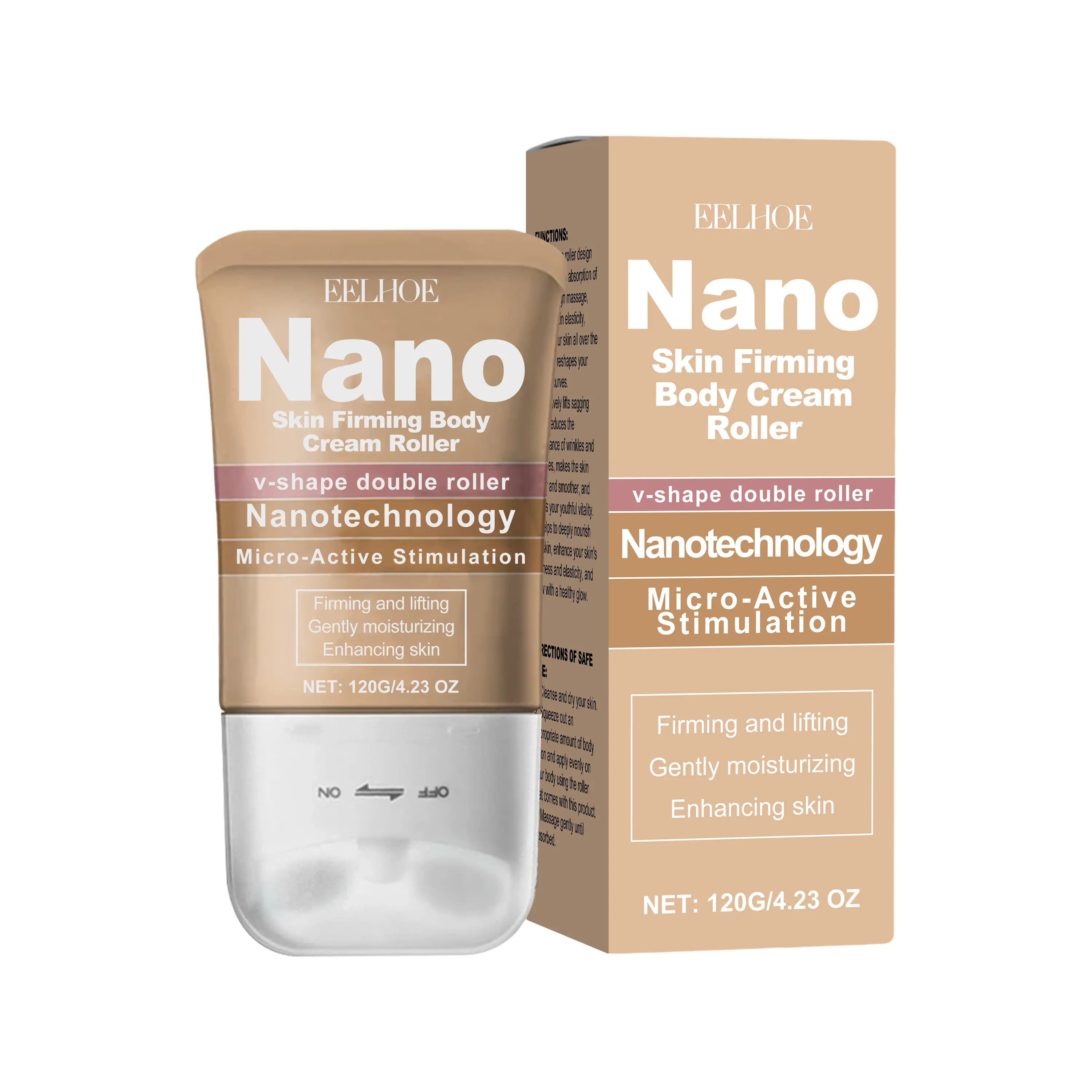 V-Shape Double Roller Nano Firming Body Cream 120g, Nanotechnology Micro-Active Massage Lotion, Lift Sagging Skin Moisturizer for Thighs Arms Abdomen