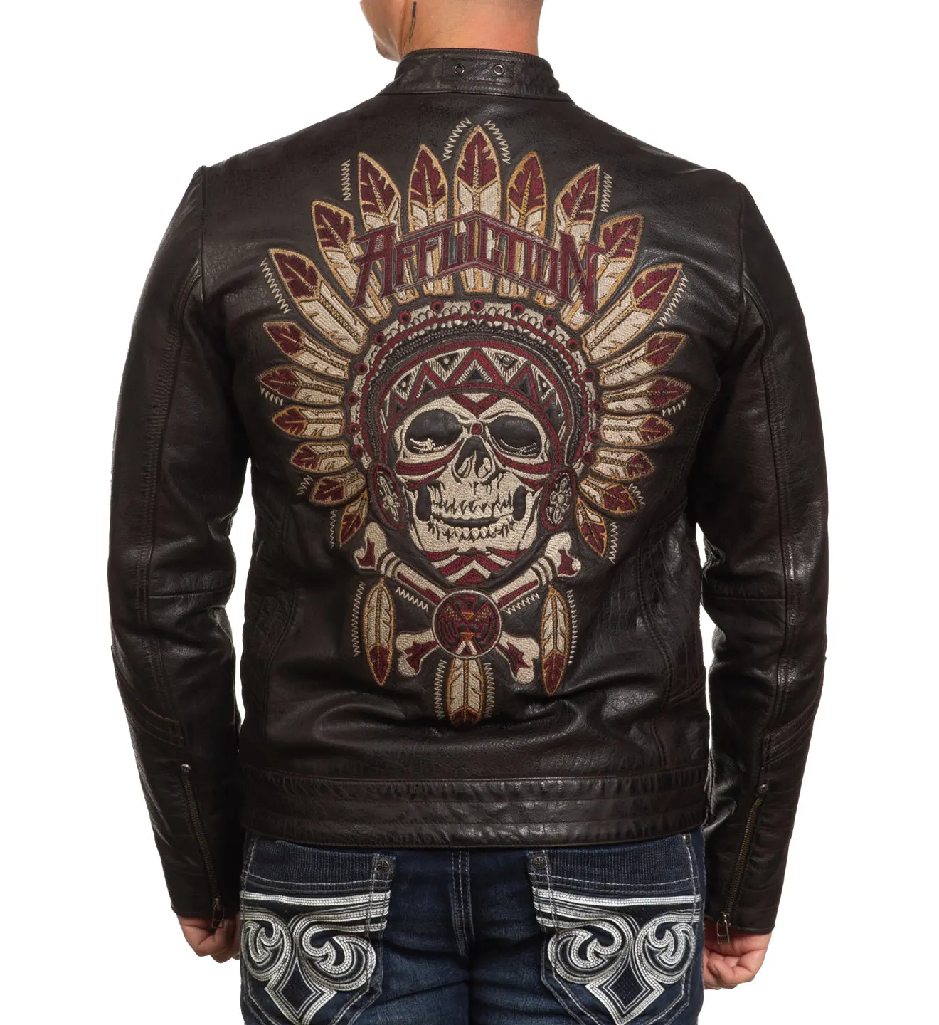 Affliction Men's Renegade Riders 100% Leather Moto Coat - Longsleeves Menswear, Front Zip, Graphic, Back Art, All Seasons Casual Top