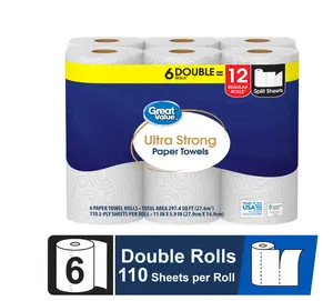 Great Value Ultra Strong Paper Towels, 6 Double Rolls