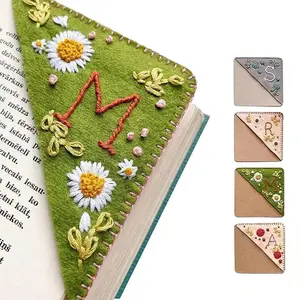 Personalized Hand Embroidered Corner Bookmark, 26 Letters Hand Stitched Felt Corner Letter Bookmark, Cute Flower Embroidery Bookmarks for Book Reading Lovers Meaningful Gift