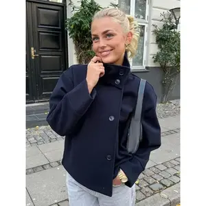 Stand Collar Women Winter Woolen Coats 2025 Autumn Single Breasted Loose Female Long Sleeve Jacket Office Lady Street Short Coat Can be used with raincoat