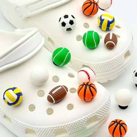 1 Piece Sports Ball Shaped Shoe Charm, Football Basketball Rugby Style Decoration, Trendy Clogs Accessories, Fashionable Footwear Accessory