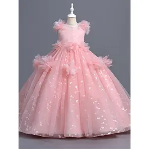 New Style Girls' Clothing, Princess Dress with Round Neck, Flower Decoration, Sleeveless Girls' Dress, Suitable Weddings, Beauty Pageants, Christmas, And Birthday Parties