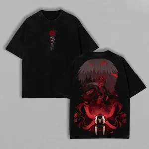 Ken Kaneki Washed Tee – Tokyo Ghoul Anime Unisex T-Shirt Double-sided printed retro streetwear top, a gift for Tokyo Ghoul fans.
