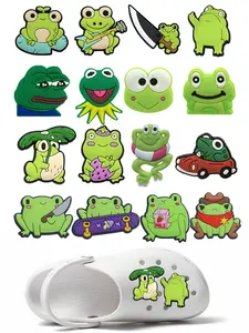 16 Piece Animal Series Frog Shoe Charms Set For Bubble Slides Clogs Sandals Crocs Footwear,PVC Shoe Decorations Accessories Buckle For Christmas Birthday Gifts
