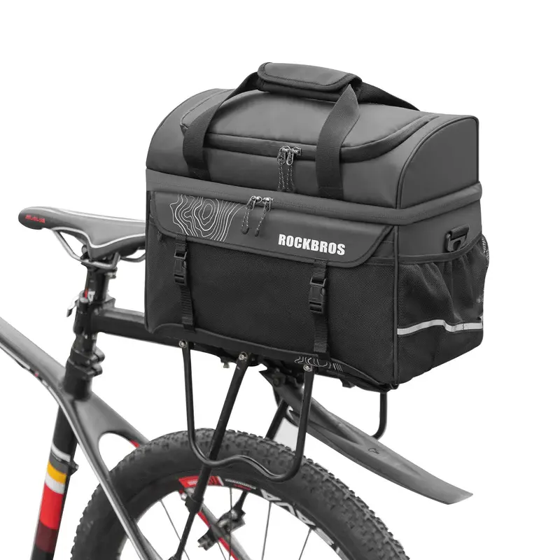 ROCKBROS 11L Bike Trunk Cooler Bag, Insulated Bicycle Rear Seat Carrier Panniers, Durable & Spacious Bike Gear for Cycling Accessories, Ebike Accessories, Quick Hook Straps, Double Zipper, Extra Mesh Pockets