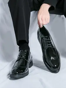 Men's Fashionable Solid Color Classic Pointed Toe Lace Up Dress Shoes, Formal Footwear, Formal Business Style Oxfords for Work Office, Male All-match Shoes for Daily Wear