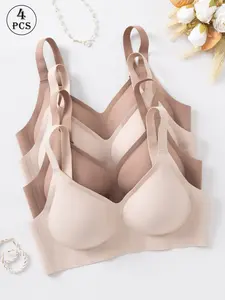 4-Pack Women's Bras, High-Quality Comfortable Soft Breathable, Daily Wear Lingerie, Non-Removable Pads, Adjustable Straps, Back Buckle