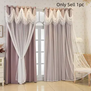 1pc European Style Full Light Blocking French Vintage Double Layer Thick Curtains, UV Protection Insulation, Suitable for Living Room Bedroom Office Home Decor, Thermal Insulated Curtain