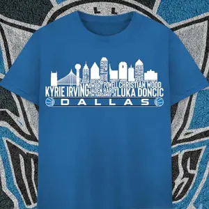 Dallas Mavericks Basketball Team 2023 Player Roster Dallas City Skyline T-shirt Casual Cotton Menswear Stylish Top Man Tshirt