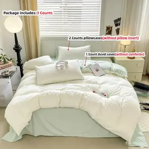 3pcs Pure Color Hotel Style Bedding Set, Includes 1 duvet cover and 2 Pillowcases, Zippered, Easy Wash, Soft Fabric, Suitable for All Seasons