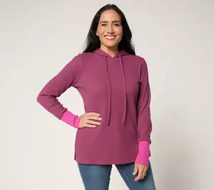 Belle by Kim Gravel Micro Waffle Pop Color Cuffed Hoodie