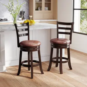 COSTWAY - Counter Height Swivel Barstools Set of 2 with Faux Leather Seat and Wrap-around Footrest-24