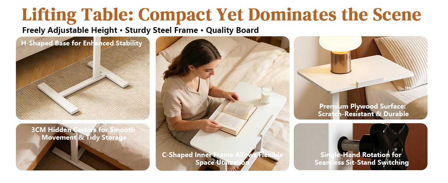 Foldable Flip-Side Bedside Table, Space-Saving Folding Table, Height-Adjustable Lounge Table, C-Shaped White Side Table, Suitable For Bedrooms And Living Rooms