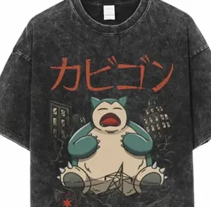 Snorlax Japanese Mineral Wash T-Shirt, Gifts for Him, Anime Shirt, Oversized Shirt, Graphic Tee, Chirstmas Gifts, Birthday Gifts, Valentine's Day Gifts